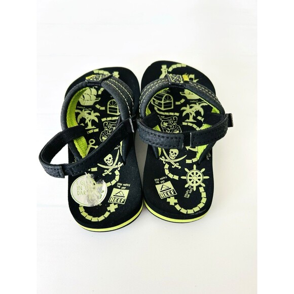 NWOT Reef Toddler Flip Flop Sandal Slip On Black Green Pirate 3/4 - Picture 4 of 6